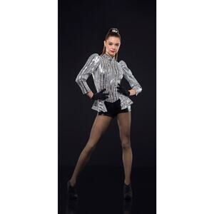 Dance Costume ArtStone 29708 Large Child Silver Unitard Jazz Tap Sequins